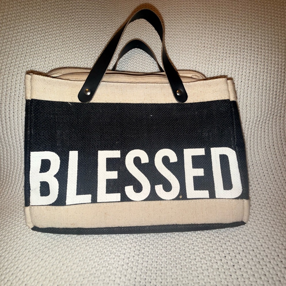 Black and Cream Bible Bag with 'BLESSED' Print
